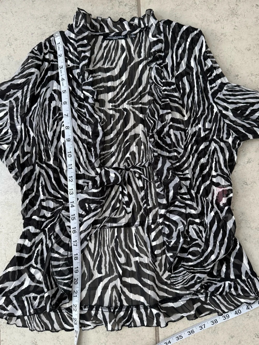 Y2K vintage Sheer Zebra Print Tie-Front Cardigan - Black & White